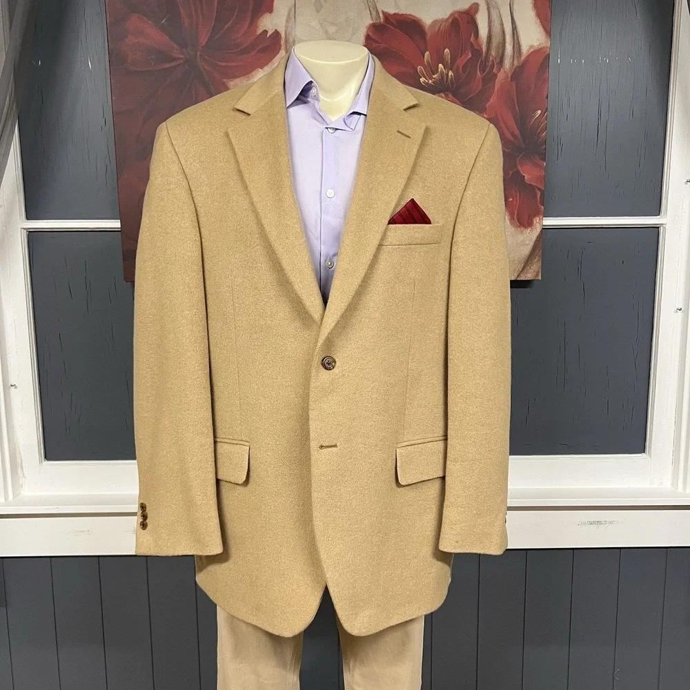 John W. Nordstrom Camel Hair Blazer Jacket Sport Coat Mens 44L Long Khaki